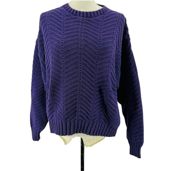 90s L.L. Bean Purple Cotton Chevron Knit Sweater Womens Xlarge - Picture 1 of 8